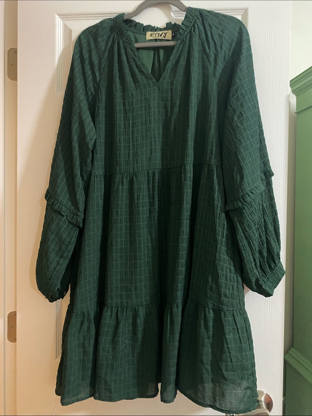 Envy Forest Green Tiered Peasant Dress
